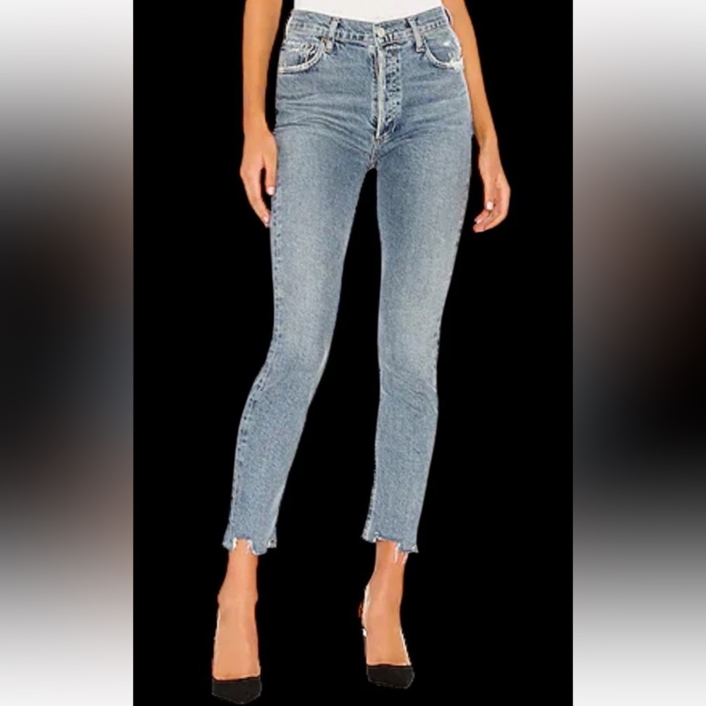 AGOLDE Womens  Nico High Rise Slim Button Frayed Bottoms Cropped Capri Jeans 31